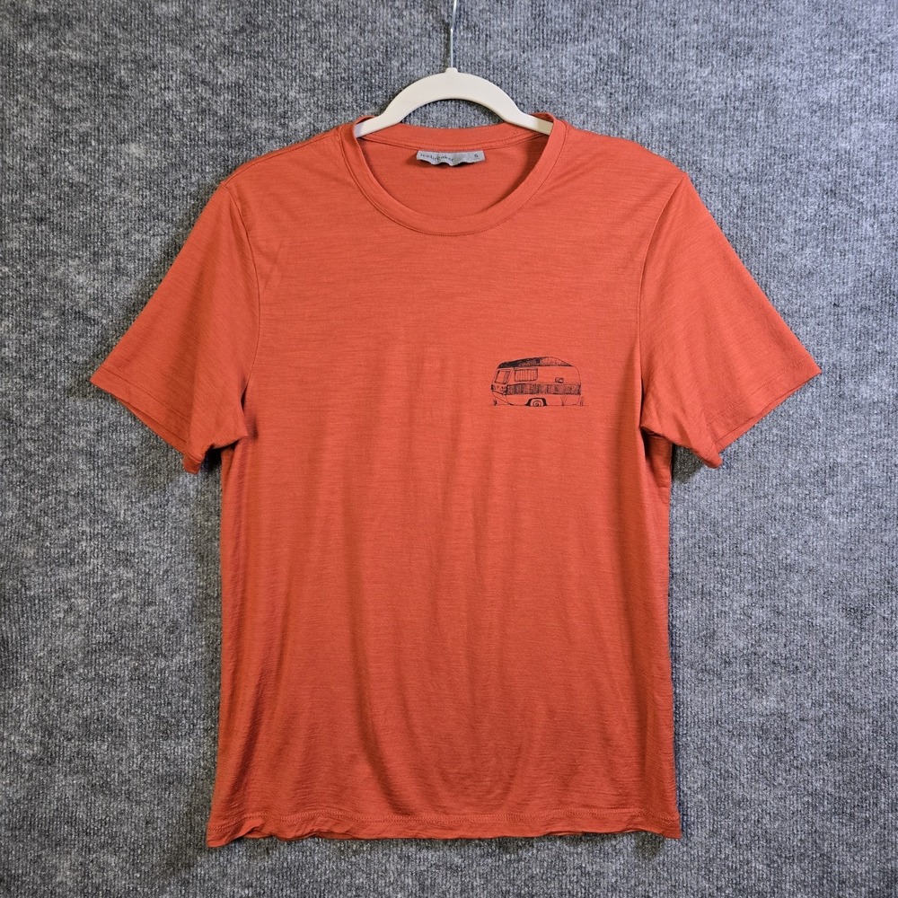 Ice Breaker T Shirt Mens S Molten Orange Short Sleeve Caravan Life Crew Neck